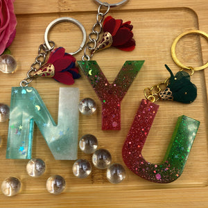 Glossy Personalized Resin Letter Keychain and Lipgloss Bundle