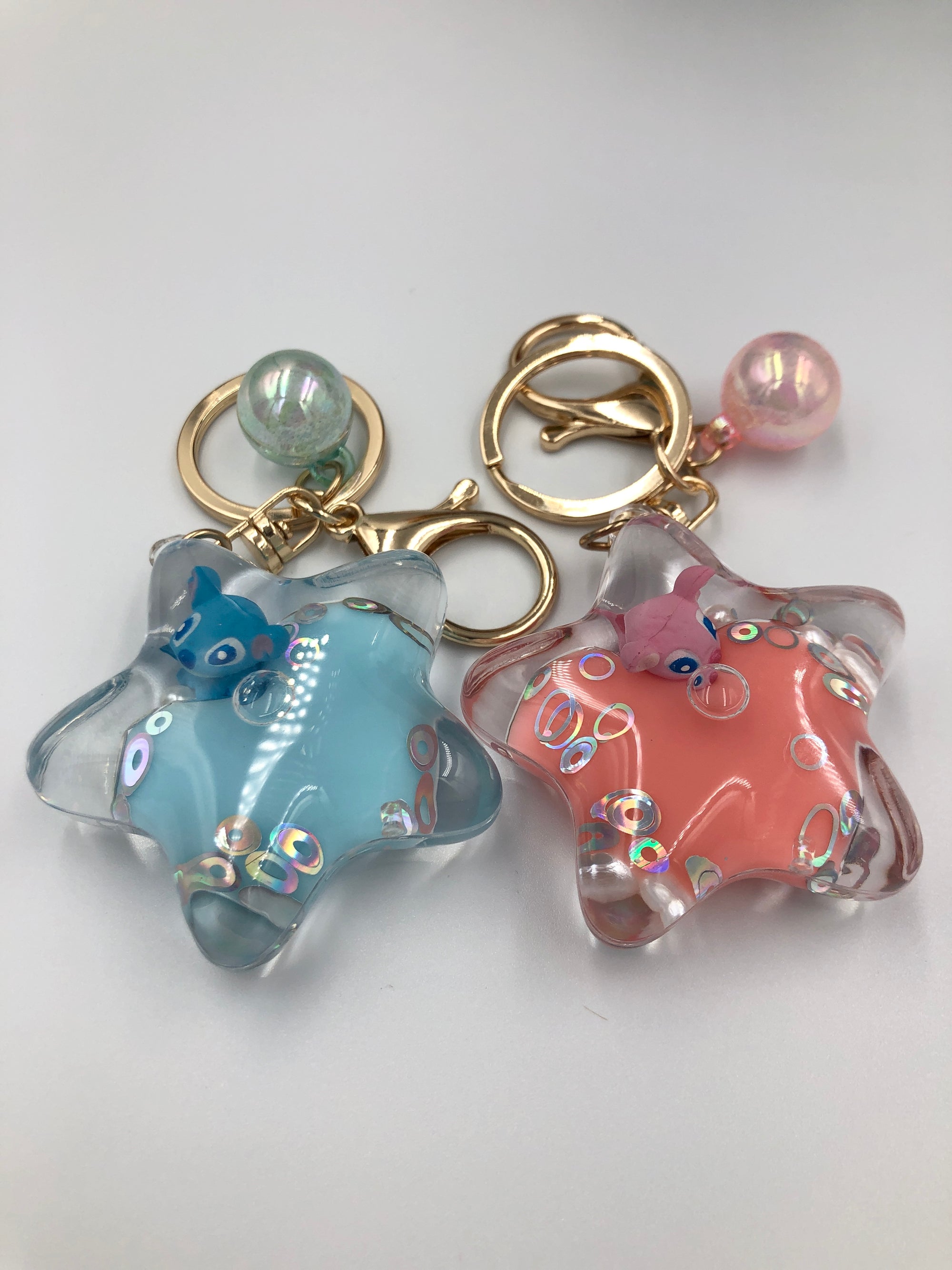 Stitch and Angel Liquid Star Keychain